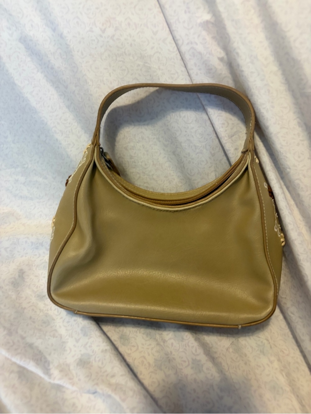 Tan floral hand bag purse